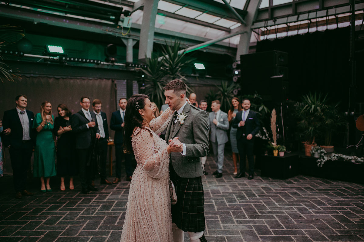 Bride and groom have their first dance