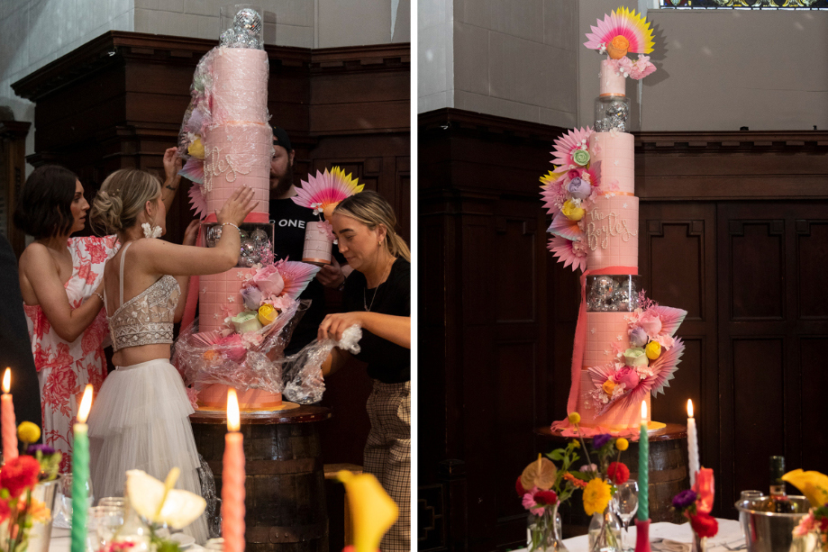 Bride assembles eight-tier wedding cake at St Luke's