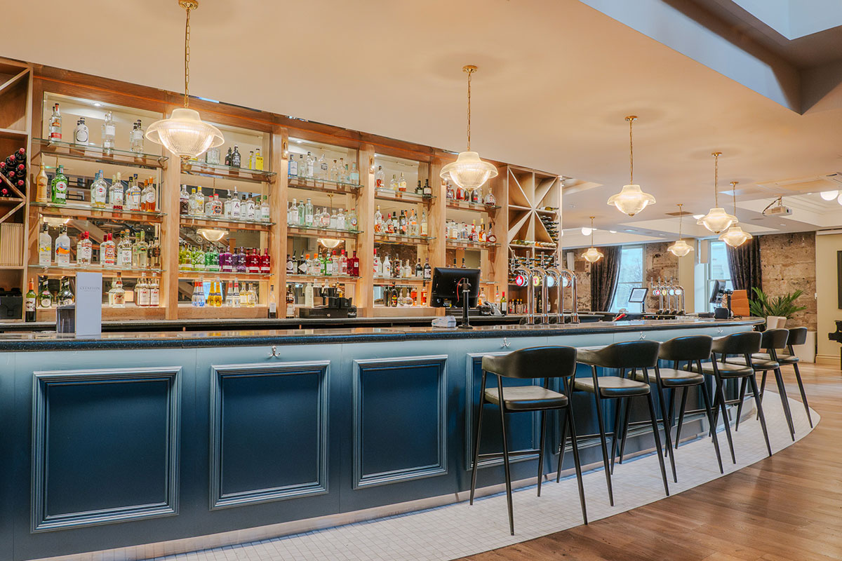 Modern bar area inside Citation Glasgow wedding venue with elegant lighting and stylish interiors