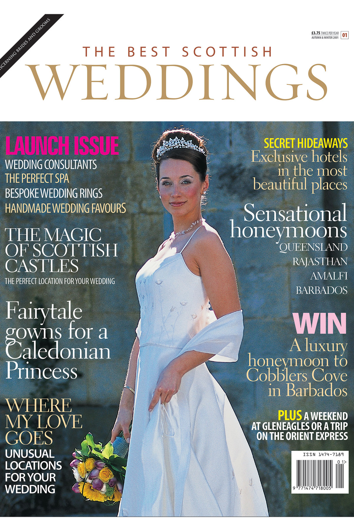 Tie the Knot Scotland launch issue magazine cover with bride and castle backdrop