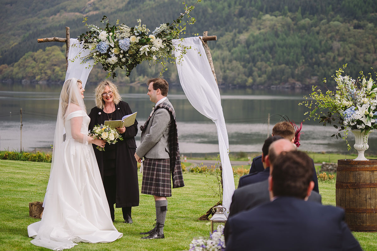 Carrick Castle Estate Argyll wedding venue outdoor wedding ceremony on loch