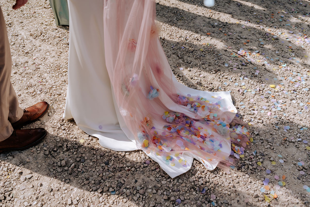 colourful confetti sprinkles on a veil