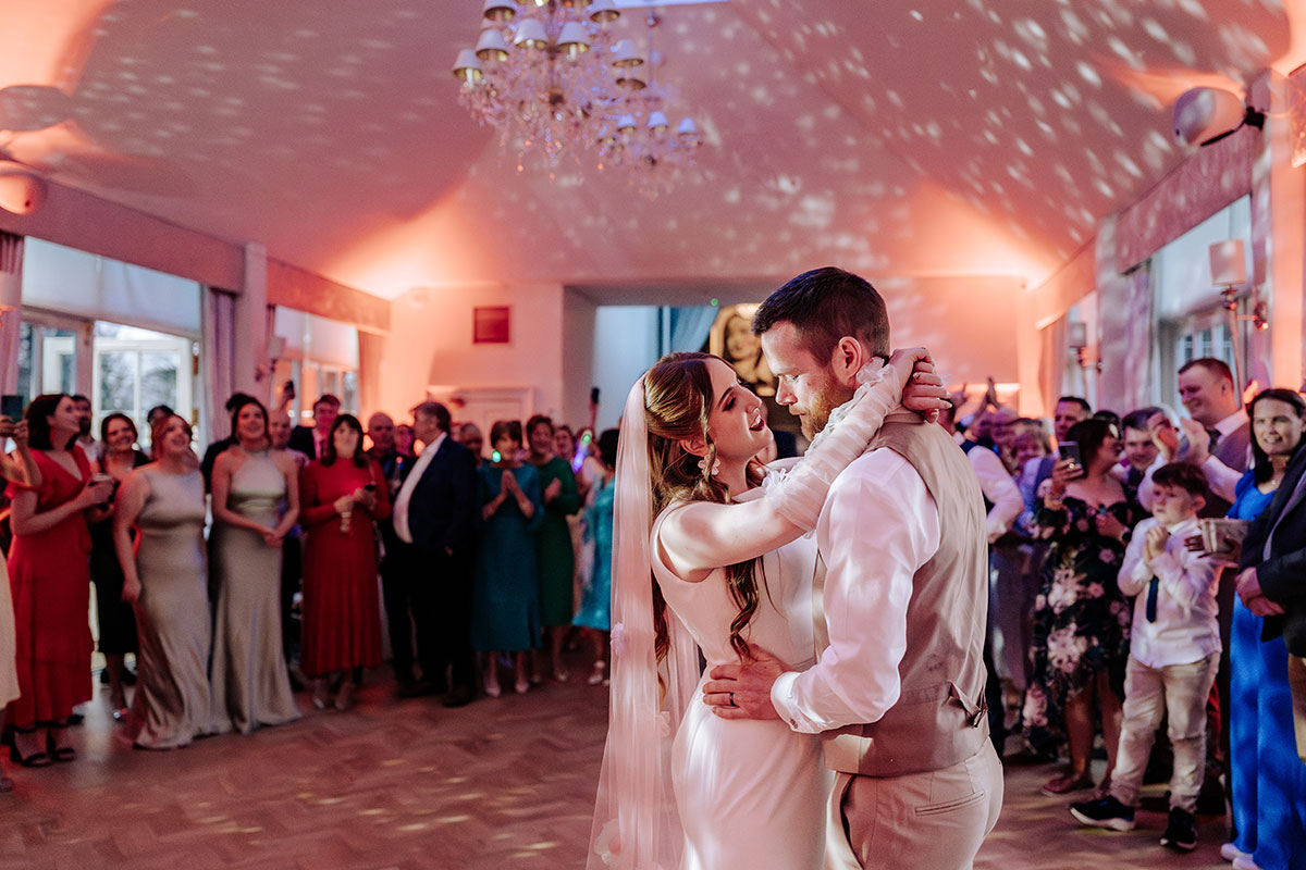 a bride and groom first dance at Carlowrie Castle wedding reception