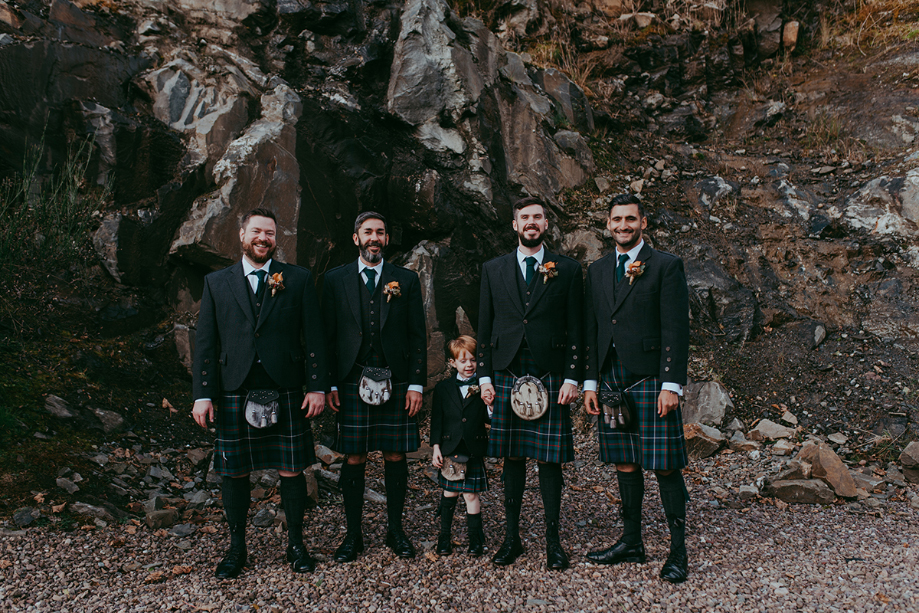 Groom and groomsmen in their kilts