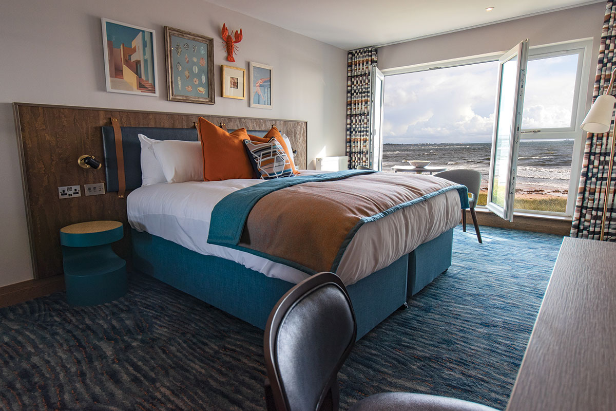 Superior sea view bedroom at The Waterside Hotel in Ayrshire with coastal views
