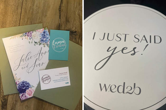 wedding invitations and an 'I just said yes!' sign