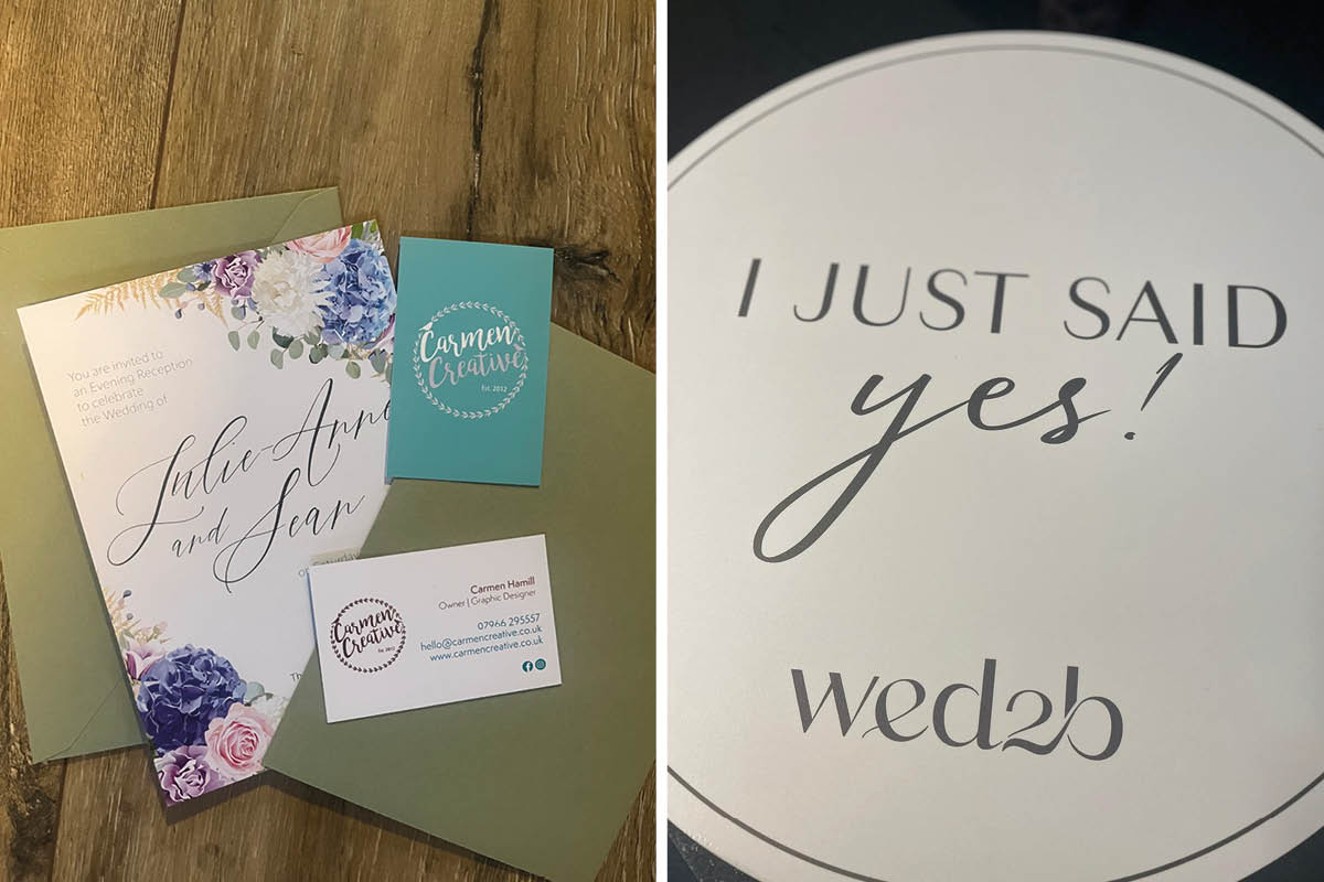 wedding invitations and an 'I just said yes!' sign