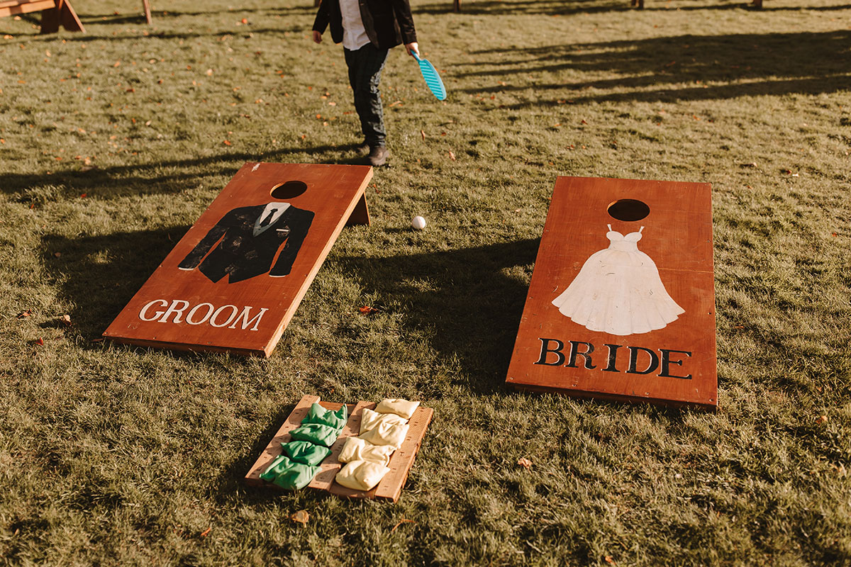 Bride and groom outdoor game with beanbags