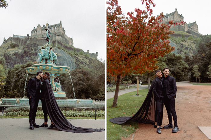 Wedding Portraits Of Two Grooms At Edinburgh Castle