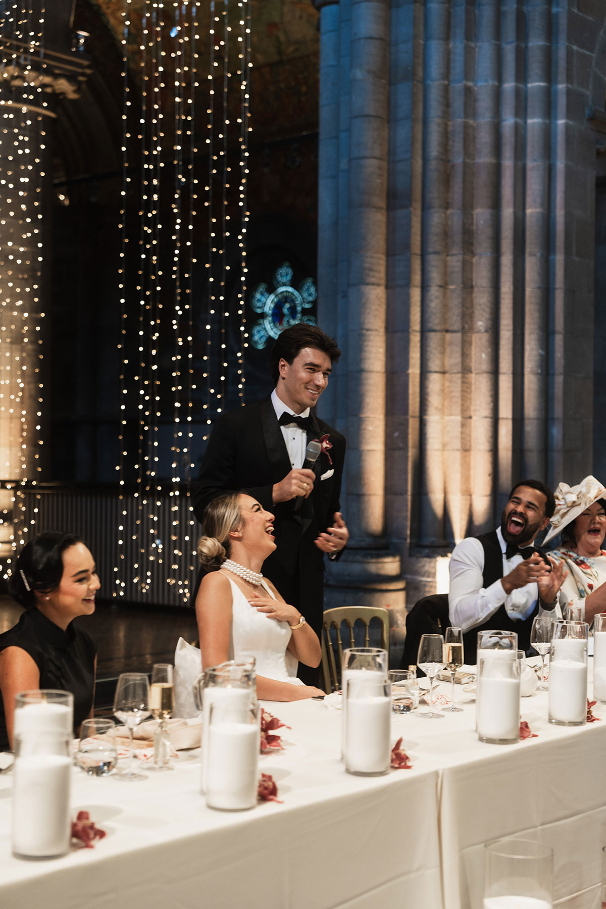 Groom giving a speech during Mansfield Traquair wedding reception
