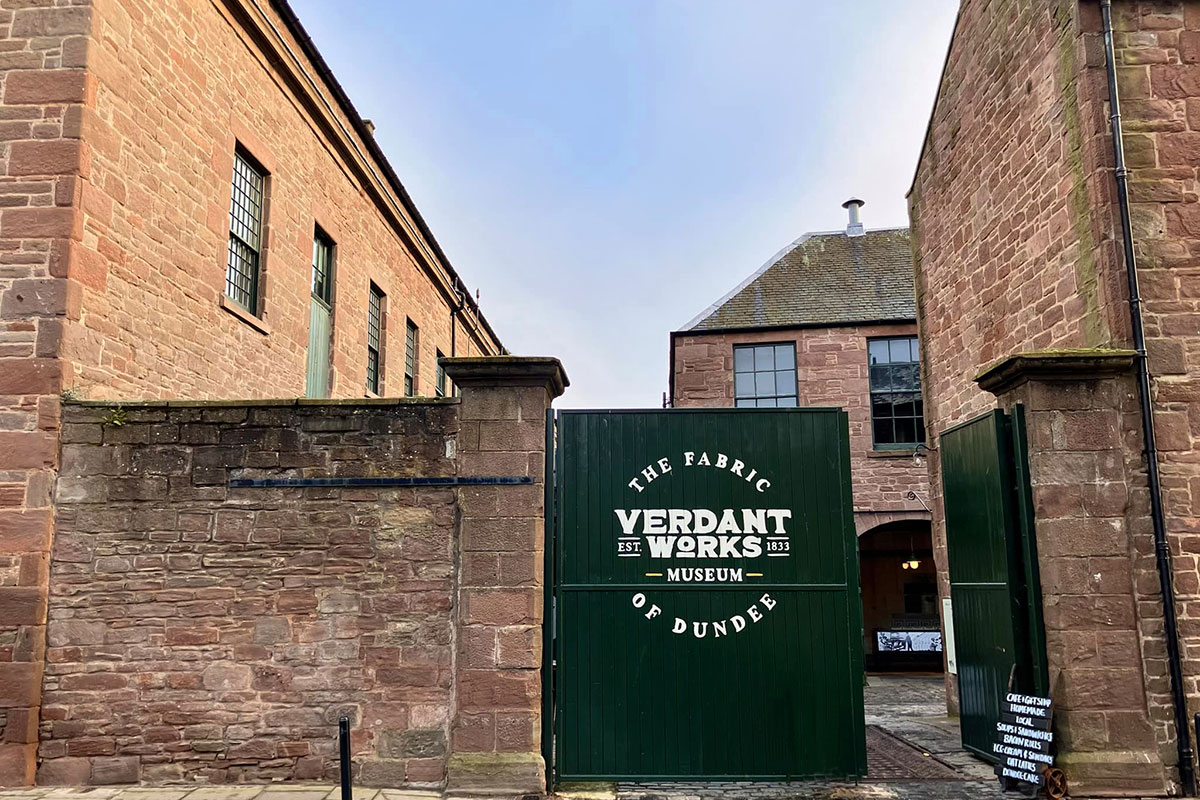 Exterior entrance to Verdant Works Museum in Dundee, a historic mill and unusual wedding venue.