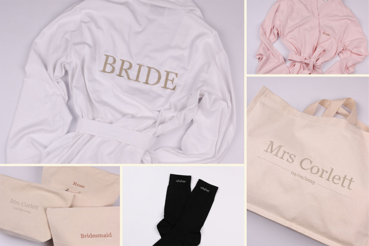 Personalised embroidery wedding items mack and rose