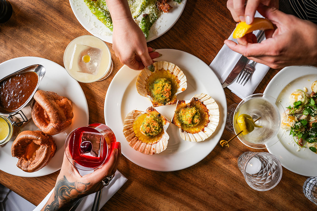 Seafood dishes, Yorkshire puddings and cocktails served at Hawksmoor Edinburgh.