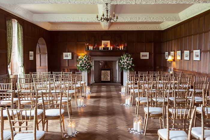 ceremony set up with chivari chairs for wedding at rowallan castle