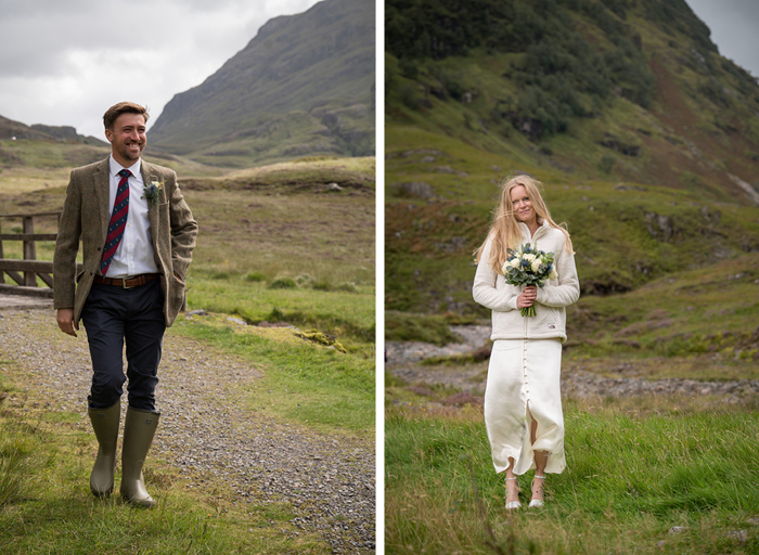 a smiling groom (left image) and bride (right image) in Glencoe