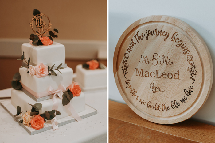 Image of a wedding cake and a personalised board 