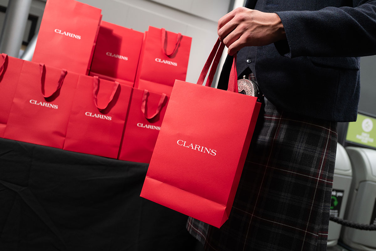 Clarins gift bags handed out to VIP guests at the Scottish Wedding Show in Glasgow