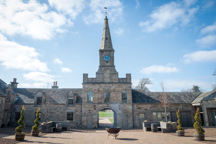 The courtyard at Rosebery Steading barn wedding venue near Edinburgh