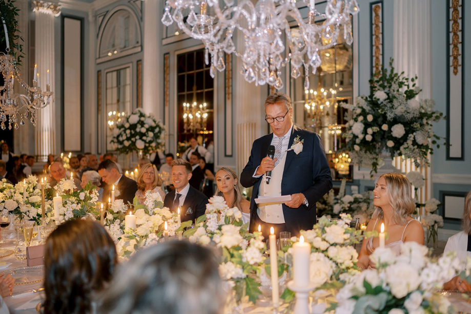 Bride's father gives a speech during reception