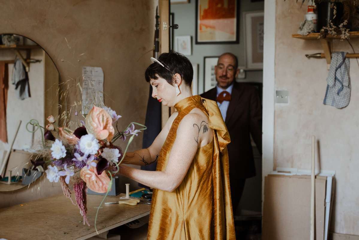 Colourful bridal bouquet with statement flowers at a Glasgow wedding