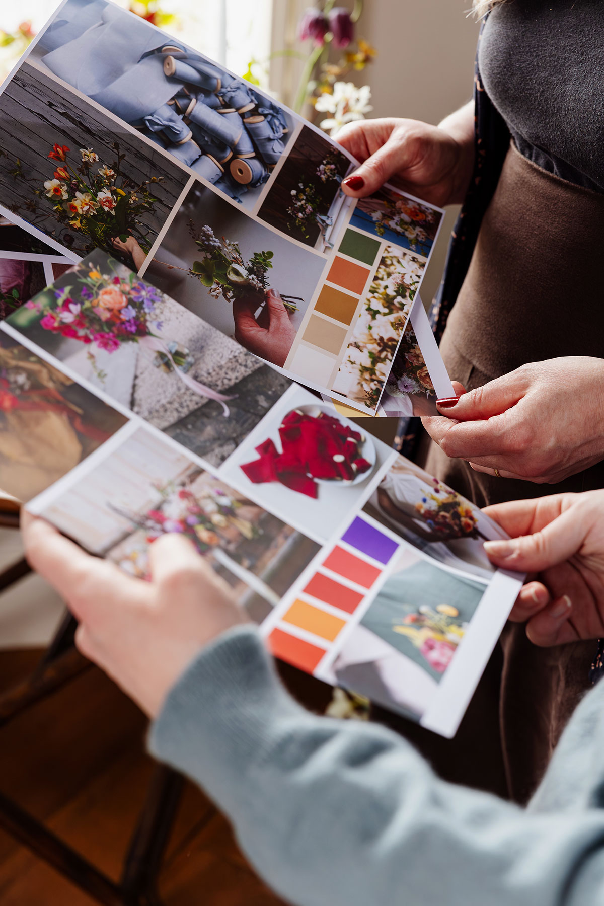Wedding moodboard with floral designs and colour palette at The Tower Portobello