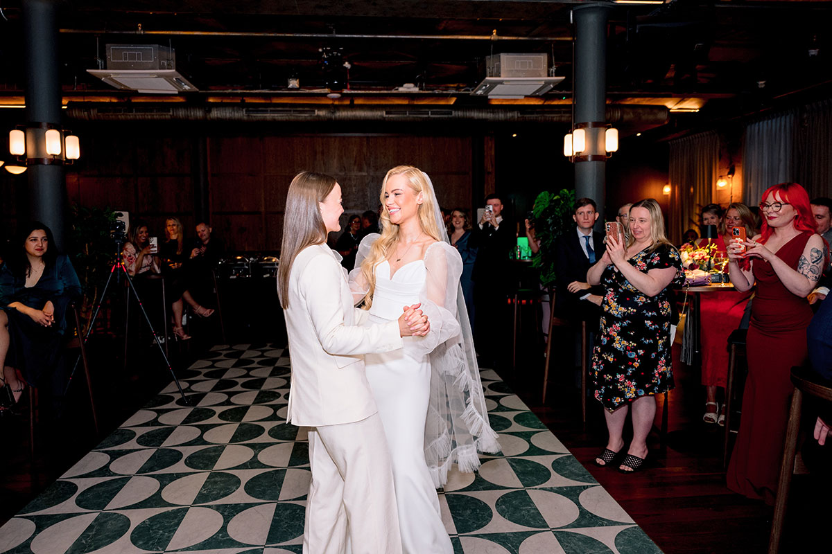Brides dancing at The Exchange Glasgow wedding reception.