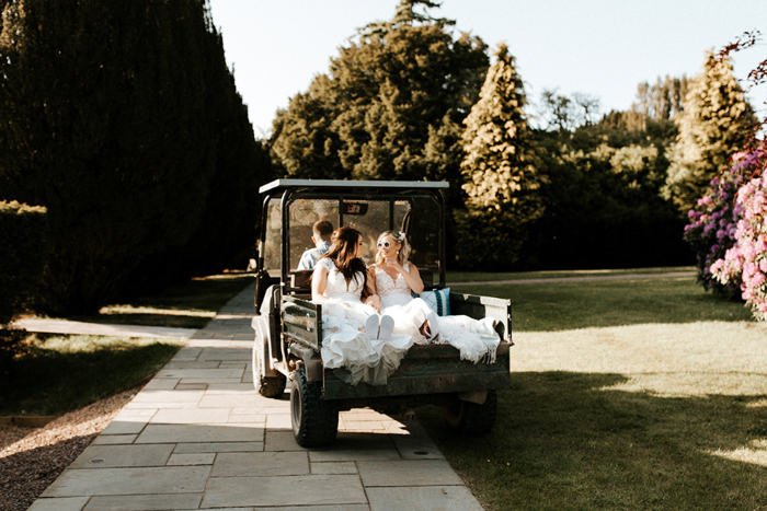 Brides on the back of a golf cart