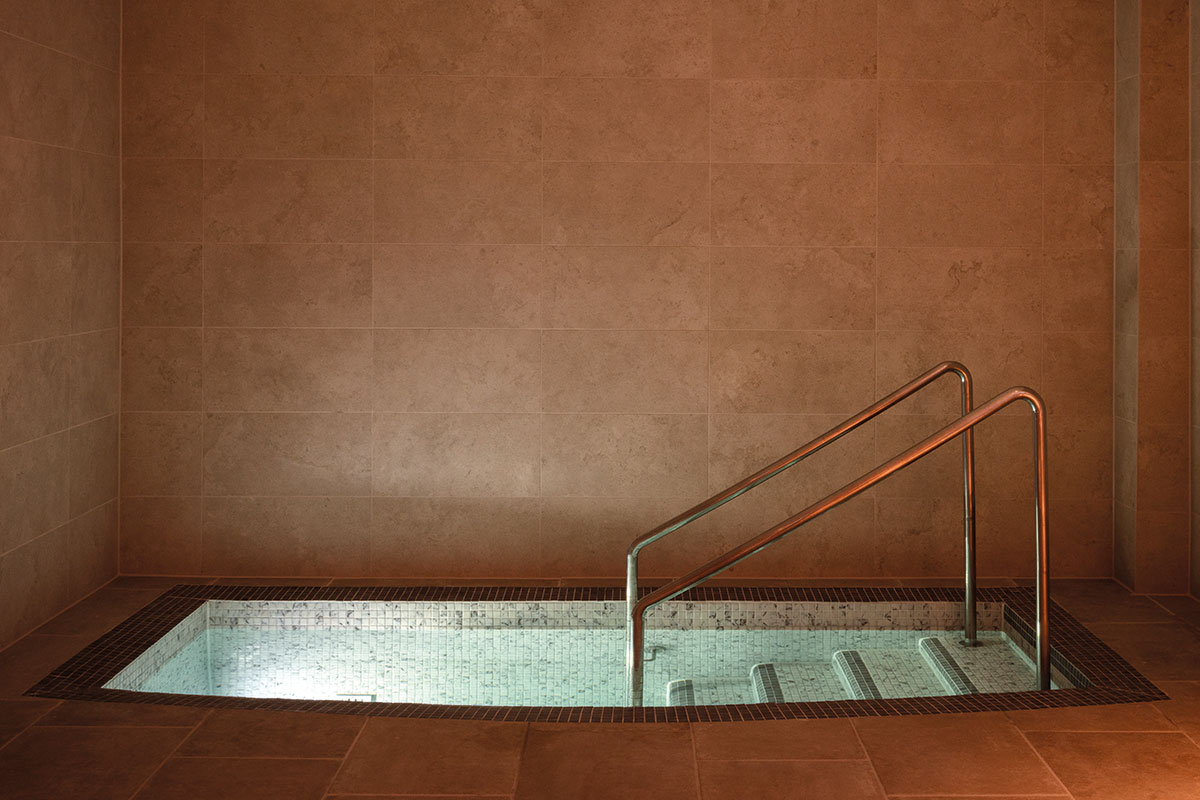 very small plunge pool with a single set of railed steps