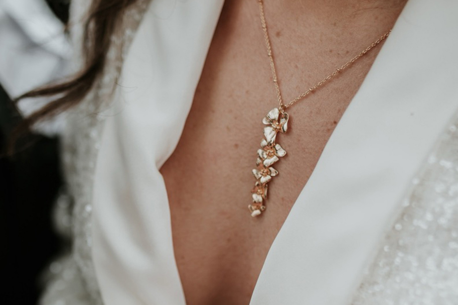 Rose gold floral drop necklace 