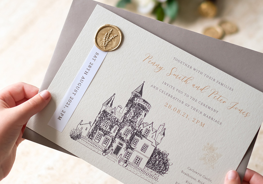 Scottish Wedding Invitation with Carlowrie Castle