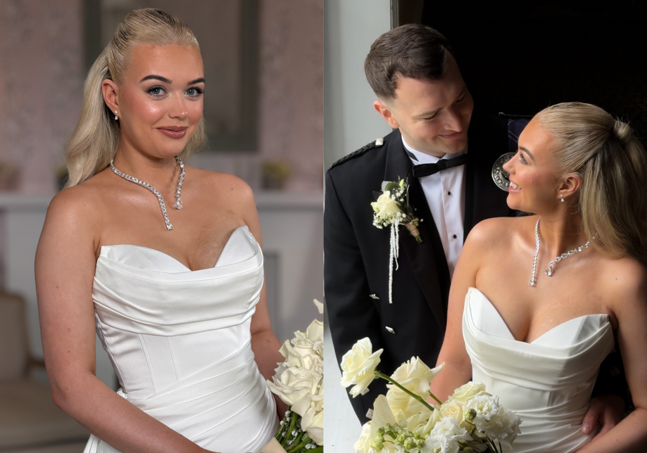 Wedding couple smiling at camera by Let's Do It Creative