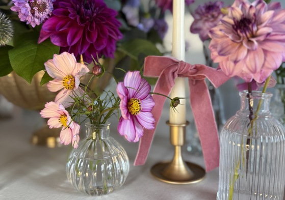 Wedding flowers, bud vases, Cupar Florist