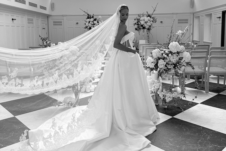 Emily Shak poses for the cover of Tie the Knot Scotland, with content captured by Glasgow-based wedding content creator Ivoura.