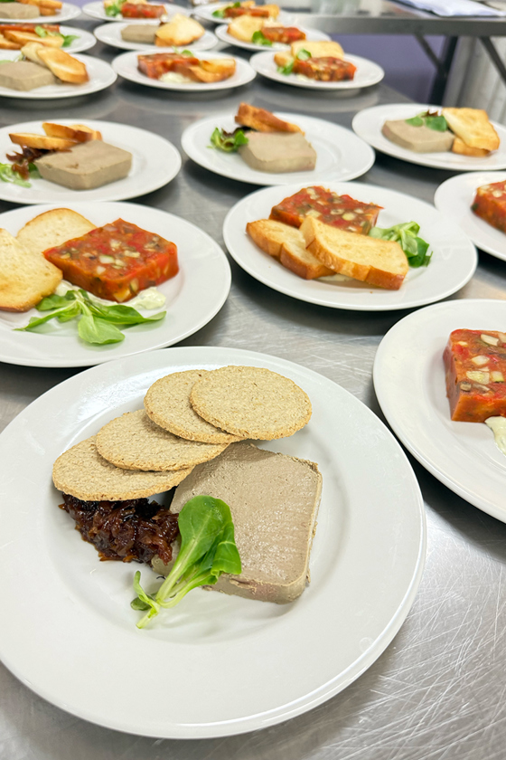 Starters by Tatties and Tipples, including oatcakes and pate and melba toast.