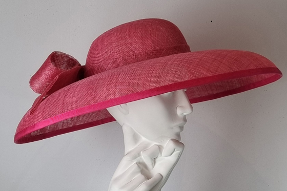 Raspberry Dior brim hat by Hazel Goodwin Millinery