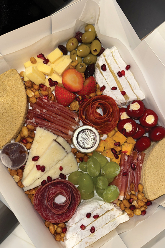 Nibble Away Co grazing box with artisan cheese, charcuterie meats, grapes, olives and oatcakes for weddings in Scotland