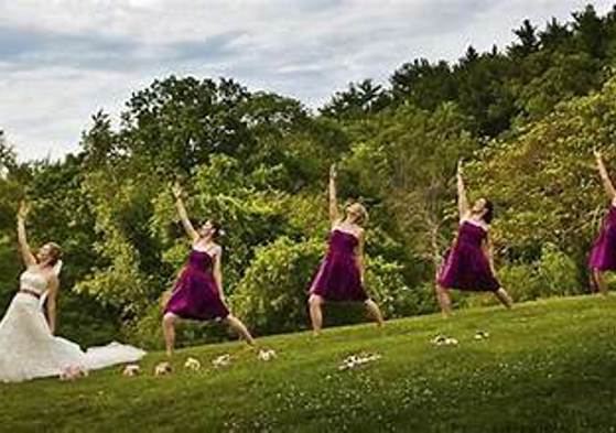 Bridal party yoga for calm and relaxation on the morning of your wedding or a fun alternative to traditional hen and stag parties.
