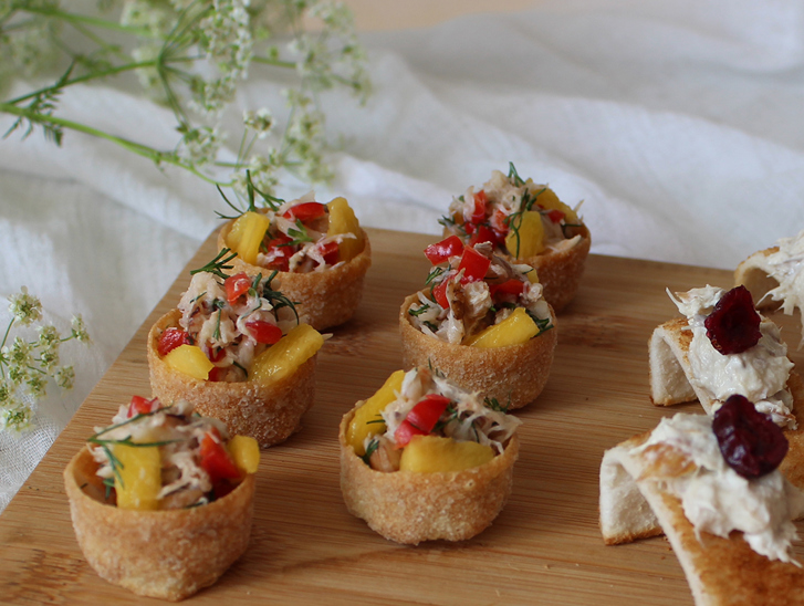 Seasonal handcrafted canapés with seafood and fresh ingredients prepared by Wylie & Wood for weddings and events.