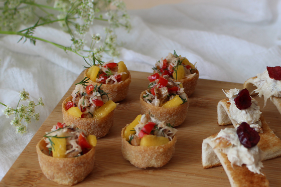 Seasonal handcrafted canapés with seafood and fresh ingredients prepared by Wylie & Wood for weddings and events.