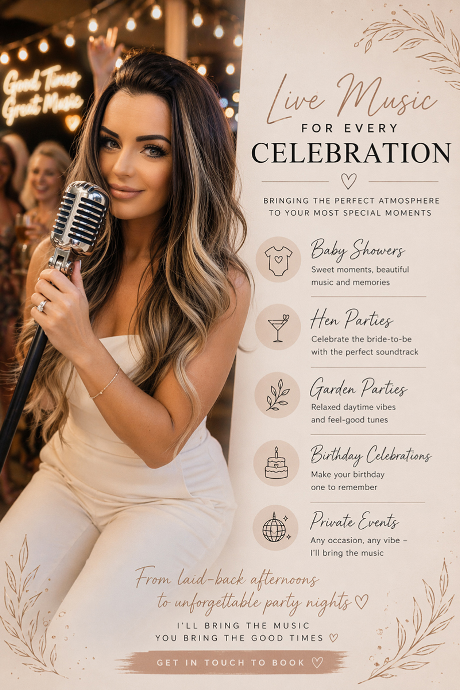 Vocals by Suzie live music for every celebration promotional graphic for weddings and events