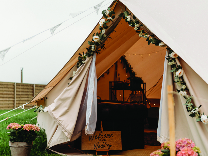 Boho wedding bell tent at Maycroft Retreat in Perthshire.