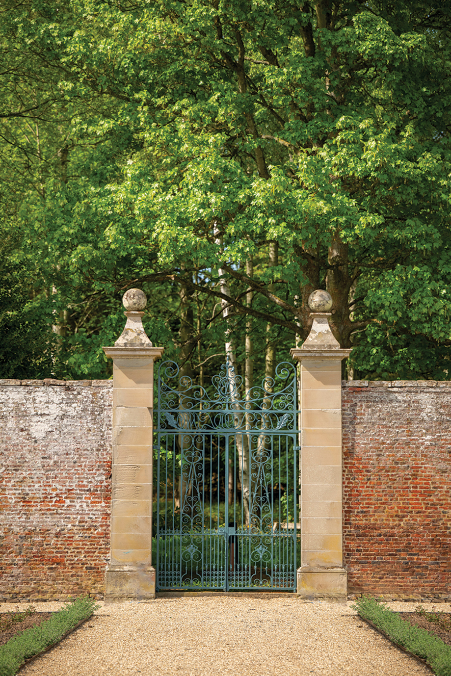 Original blue gates to the 18th-century walled garden at Newton Don Estate.