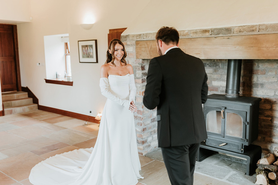 Bride and groom first look at Harelaw Farm in Ayrshire