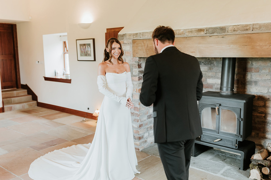 Bride and groom first look at Harelaw Farm in Ayrshire
