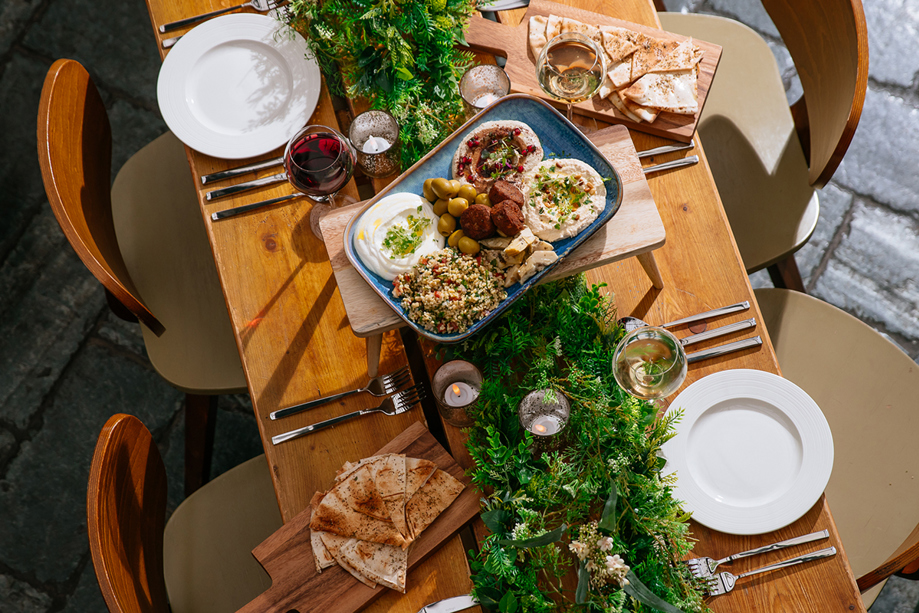 View from above of table with paddle serving platters at BAaD Glasgow.