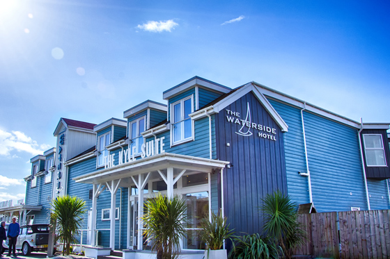 Back view of The Waterside Hotel displaying the private entrance to The Kyle Suite