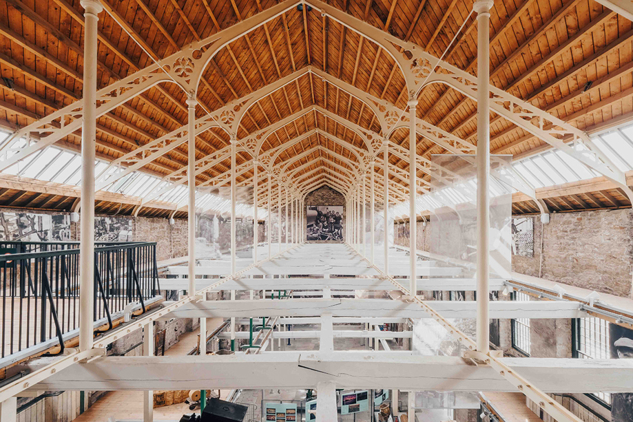 Historic beams on the ceiling of Verdant Works