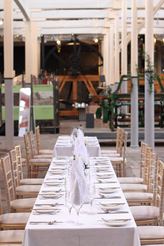 Portrait image of long table for wedding breakfast