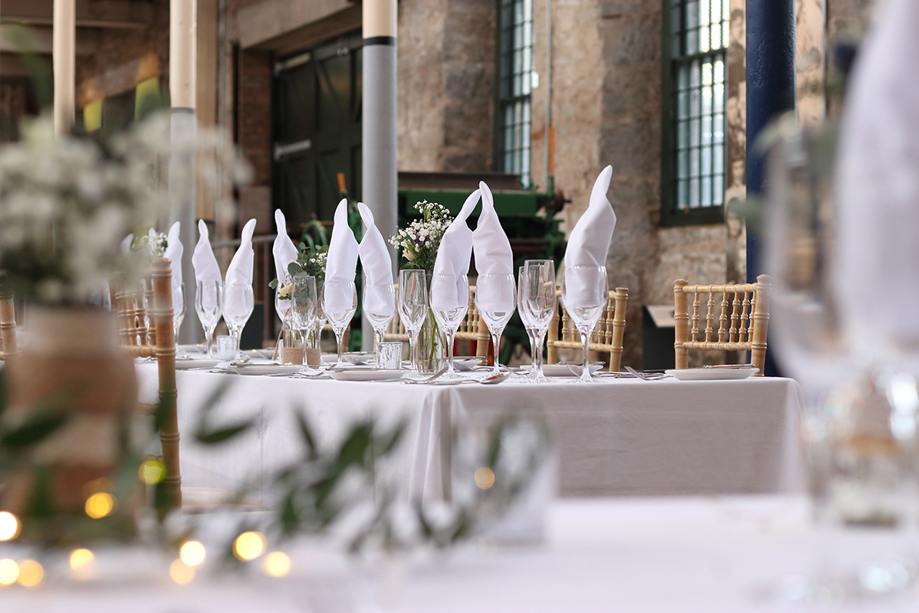 Wedding breakfast set up at Verdant Works